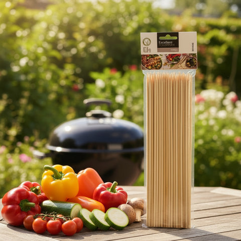 Einfache 30 cm lange schaschlikstäbchen aus holz 50 stück in klarer plastikverpackung für excellentes grillen