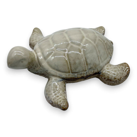 Figur schildkröte 19,5x18x6 cm glänzende hellgraue keramik mit strukturierter schale und braunen akzenten