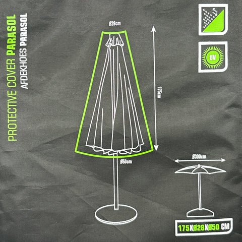 Schwarze sonnenschirmhülle 175cm mit uv-schutzeigenschaften aus robustem material für optimalen schutz