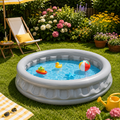Bestway® planschbecken spaceship silber grau mit gewelltem rand und blauer wasserfläche mit schwimmspielzeug