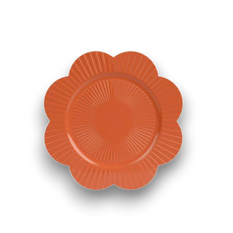 Teller blume 33 cm orange blumenförmiger teller mit glänzendem finish und strahlenden rillen