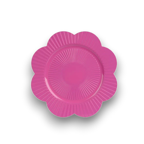 Ein vibrant pinkfarbener plastikteller teller blume 33 cm mit gewelltem rand und radialen rillen