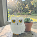 Weißer keramik blumentopf in eulenform mit gelben augen und orangen füßen disney hedwig 9 cm