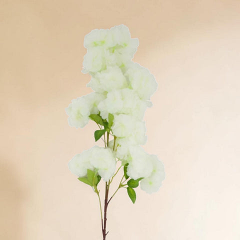 Kirschblütenzweig 100cm weiß mit zarten künstlichen weißen blüten und kleinen grünen blättern am schlanken stiel